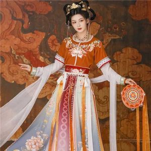 Etniska kläder 4 -stycken Set Half Arm Midje Tang Suit For Woman Ancient Dance Costume Elegant Princess Brodery Hanfu Cosplay Costume