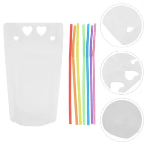 Container mitnehmen 50 PCs Drink-Taschen Liebesmusterbeutel Reißverschluss Schloss Handheld Durchscheinende Handheld Frosted Drinking