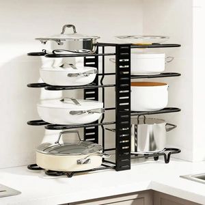 Kitchen Storage Adjustable Dividers Pot Rack 8 Tiers Compartments Cookware Display Shelf Double-sided Thicken Lid Holder Frying Pan