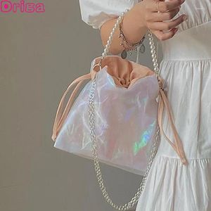 Shoulder Bags Driga Women Pearl Handbags 2024 Chain Fairy Pu Leather Messenger Female Fashion Bucket String Casual Bag