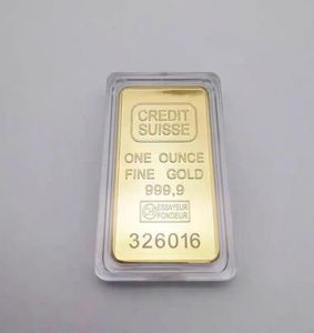 Non Magnetic Credit Suisse Ingot 1oz Gold Plated Bullion Bar Swiss Souvenir Coin Gift 50 x 28 mm med olika seriella laser numBe8240188