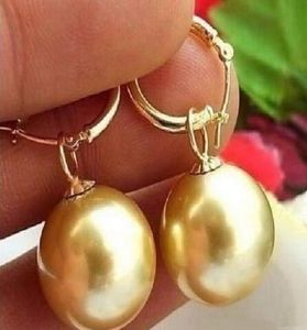 Lovers Women Good äkta enorma 1314mm Golden South Sea Shell Pearl Earring äkta naturligt sötvatten 925 Silver9668123