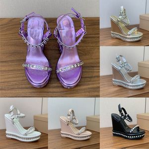 Wedge Designer Sandals Luxury Sandal Women 110mm Heels Platform White Dress Shoes Shiny Crystal Evening Shoes Summer Beach PartyDress Shoes Peep Toe Metal Buckle