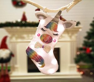 Christmas Unicorn Cartoon Animal Plush Hanging Socks With Light Gift Bag Christmas Decoration Candy Bag Party Festive Supplies Fre9092741