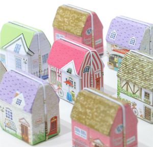 Ny Mini Vintage House Tinplate Shape Storage Tin Box Coin Bag smycken Box Lovely Print Storage Box Girls 6Design Mix Pack 2103151570509