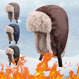Berety jesień i zima gruba ciepła warta pary lei feng hat z aksamitnym ucha jeżdżąc zimnym pilotem