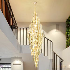 Modern Dubleks Dönen Merdiven Avize Binası Merdiven boşluğu Dönen Uzun Avize Atmosferik Villa Salonu Kristal Işık