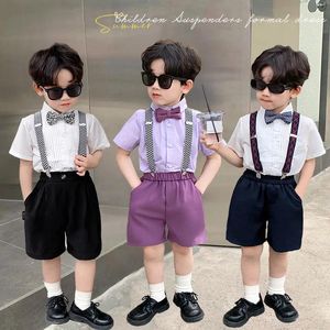 Шорма для одежды летние детские рубашки шорты Bowtie 4pcs одежда набор 2024 Performance Swedding Digthing Party Костюм