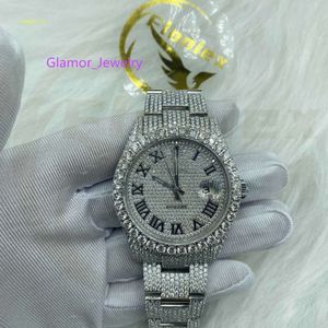 Moissanite VVS1 Studded Iced Out Diamond Watches光沢のある時計の手作り設定