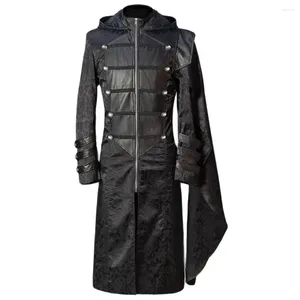 Men's Trench Coats Halloween Costumes For Men Fashion Retro Medieval Steampunk Stand-up Collar Black Leather Punk Gothic Cloak Hooded S-5XL