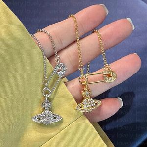 Designer Lin Zhou Saturn Necklace Women's Shining Full Diamond Pin Stacked Chain Collar Chain