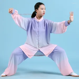 Etniska kläder 2024 kinesiska tai chi -gradient färg kampsport toppar byxor set wushu wing chun träning träning uniform