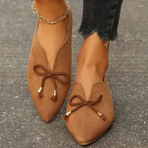 Casual Shoes Bow Women Flats Loafers Sport Point Toe 2024 Spring Designer Walking Comfort Suede Home Zapatillas de Mujer