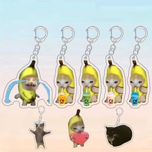 Keychains Lanyards New Acrylic Happy Banana Cat Keychain 여성 재미 작은 동물 Black Maxwell Cat Keychain Bag 펜던트 키 체인 선물 Q240429