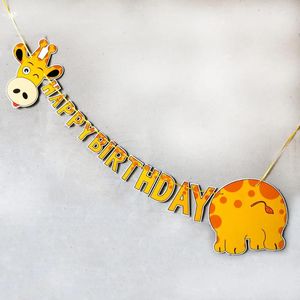 Party Decoration Cartoon Giraffe Happy Birthday Banner Garland Letters Flags Bunting for Kids Supplies