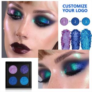 Privatetikett 4Color Eyeshadow Palette Custom Bulk Optical Chameleon Light-Change Diamond Bright Color Plastic Eye Shadow Makeup