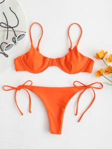 Women's Swimwear Sexy Neon Orange V-bar Underwired Bikini 2021 Women Ribbed Swimsuit Women High Cut Bandage Bathing Suit Thong Swimwear Biquini Y240429