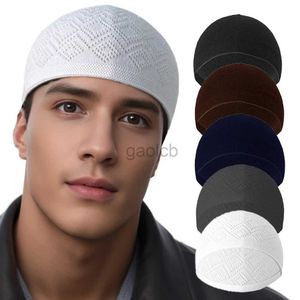 Beanie/Skull Caps Muslim Men Prayer Hats Unisex Winter Warm Knitted Beanie Cap Islam Je India Caps Musulman Arab Mens Kippah Homme Hat d240429