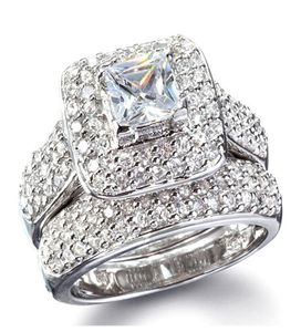 Rozmiar 5678910 Księżniczka biżuterii Cut 14KT białe złoto pełne Topaz Symulowane Diamentowe Kobiety Pierścionek zaręczynowy W5596057
