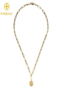 Pendant Necklaces FINE4U N775 Gold Color Letter Paperclip Chain Stainless Steel Initial Necklace Alphabet AZ Teens Kids Birthday 3716661