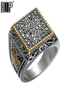 Punk Crown Pattern Mens Signet Rings Vintage Square Titanium Stainless Steel Crystal Rings for Men Jewelry6410633