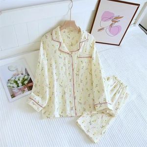 Manga de roupas de dormir feminina Manga Pure Set Pure Set Autumn Long Nightie Suits Wear Cotton Spring Night Pijamas Home