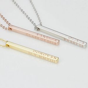 Mother's Day Gift Customized 3D Engraved Gold Name Necklace 4Sided Vertical Bar Pendant Thanksgiving Gift Bridesmaid Gift 240422