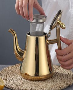 10001500 ml Grube Stal nierdzewna Teapot Złoty srebrny garnek do herbaty z infuzorem garnek indukcyjny szybka herbata Kettle Water Kettle1581039