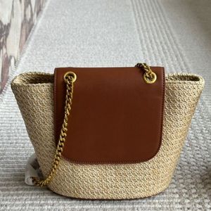 Bolsa de ombro de bolsa de bolsa de bolsa de títulos de luxo bolsa de praia Bolsa de grife feminina Raffias Salta de palha de travestia com bolsa de cesto para bolsa de couro genuíno bolsa de compras