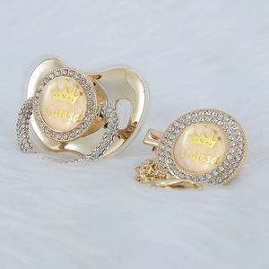 Miyocar Jubileum All Bling Pacifier och Clip Set 14K Gold Plated Personalized Name Born Present Pography No For Daily Use 240423