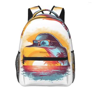 Backpack Dolphin Retro Sunset Animals com óculos de sol Mochilas ao ar livre Mochilas unissex Pattern Saco de ensino médio