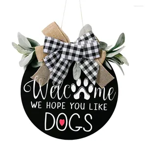 Decorative Flowers Welcome Sign Wreath Front Door Hanger Bow 30cm Round Outdoor Farmhouse Hanging Vertical Home Decoration Christmas