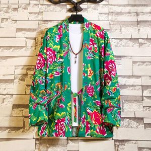 Men's Casual Shirts Japanese Style Fashion Samurai Flower Kimono Print Shirt Asian Short Sleeve Harajuku 3/4 Hawaiian Wear Clothing