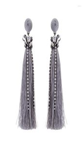 Dangle Earrings Chinese Long Tassel Grey Crystal Cotton Thread For Women Summer Fashion Jewelry Drop8456058