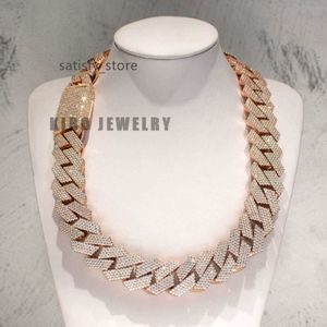 Custom Cuban Chain 26mm Width 4 Rows Moissanite Flower Setting Hip Hop Ice Out Cuban Link Chain Necklace