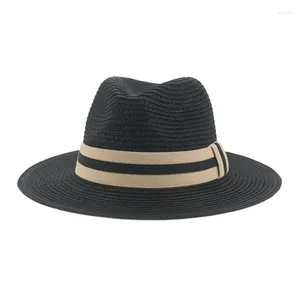 Berets Summer Hats Solid Khaki White Black Band Classic Women Hat Panamas Wide Brim Outdoor Srate Sun Press