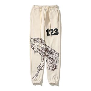 Szkicowanie trującego węża umyty stary vintage haftowane luźne spodne press American High Street Guard Pants