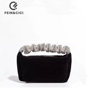 Rhinestones Handle Velvet Handbag Women Luxury Soft Square Clutch Bags Female Designer black Purses Quality 240429