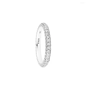 Klaster pierścieni 2024 925 Sterling Silver Timeless Pave Single Row dla kobiet palcem ślubny Pierścień Oryginalna biżuteria