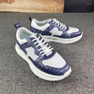 Scarpe casual in stile estivo autentico coccodrillo coccodrillo pelle blu bianco morbido sneaker traspiranti da uomo autentico alligatore in pelle maschio Lace-up piatti