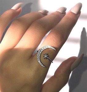 Новый стиль индивидуальность полумесяца Moon Ring Lady Fashion Crystal Star Moon Open Регулируемая шарм женщин кольцо ювелирные изделия3132638