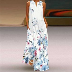 Grundläggande avslappnade klänningar Floral 3D Print Big Dress Party V Neck Summer Sundresses Elegant Large Size Lady Dresses Women Casual Beach Maxi Dresses Y240429