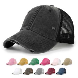 Ball Caps Washed Cotton Mesh breathable baseball cap made of old torn lightweight board trendy for men and women vintage spring/summer hat Q240429