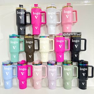 16 Color 40oz Handle Car Cup designer Colorful Gold Classic Letter Logo Printed Stainless Steel Large Capacity Insulated Straw Cup Ice Cup Tumblers