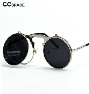 Occhiali da sole rotondi Steampunk Donne uomini in metallo Flip vintage circolare doppia lente occhiali da sole in stile tessere Gafas de S1754148