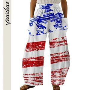 Spodnie damskie Capris High Strt Flag Stripe Star Print Pants Trend Moda Strtwear Y2K Ubranie Summer swobodne luźne spodnie retro dziewczyna nowa y240429