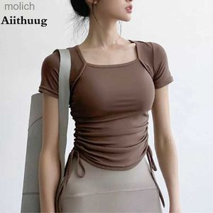 Women's T-Shirt Aiithuug shirts pull-up tops gym tops fitness tops crop tops sports tops and active short sleeved shirtsWX