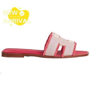 أحذية المرأة الصيفية النعال الصيفية مصممة صندل شاطئ الأحذية Oran Canvas Flat Bottom Fashion Slippers Womens Pink with Original Shoe Box