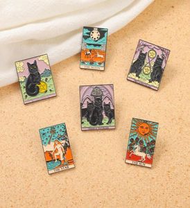 Unisex Sun Moon Star Black Cat Tarot Card Square Broothes Pins European Plecak Sweter Ubrania Burek plamka Zwierzę Zwierzę Pentacl5866643