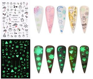 Stickers Decals 1 Sheet 3D Luminous Nail Self Adhesive Water Transfer Christmas Art Snowflake Flame Manicure9936376